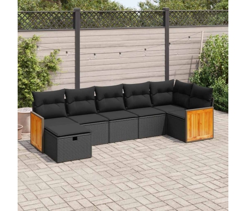 Set de sofás de jardín 7 pzas con cojines ratán sintético negro