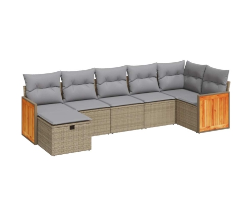 Set sofás de jardín 7 piezas y cojines ratán sintético beige