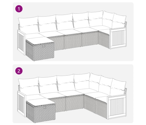 Set sofás de jardín 7 piezas y cojines ratán sintético beige