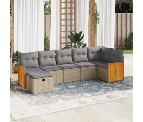 Set sofás de jardín 7 piezas y cojines ratán sintético beige