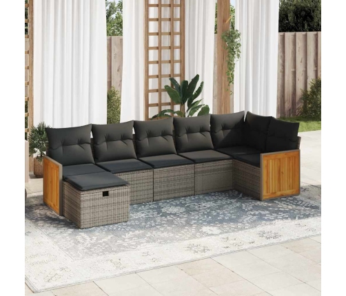 Set de sofás de jardín 7 pzas con cojines ratán sintético gris