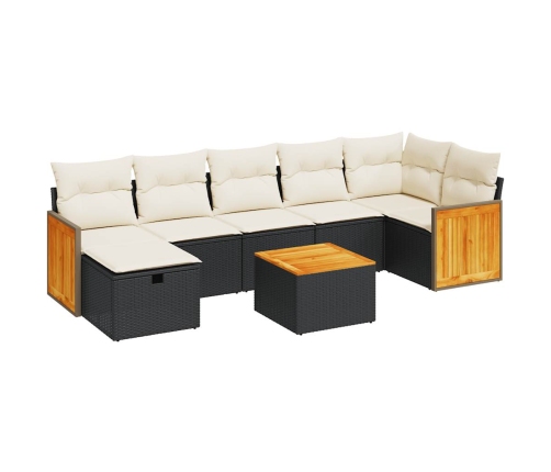 Set de sofás de jardín y cojines 8 piezas ratán sintético negro