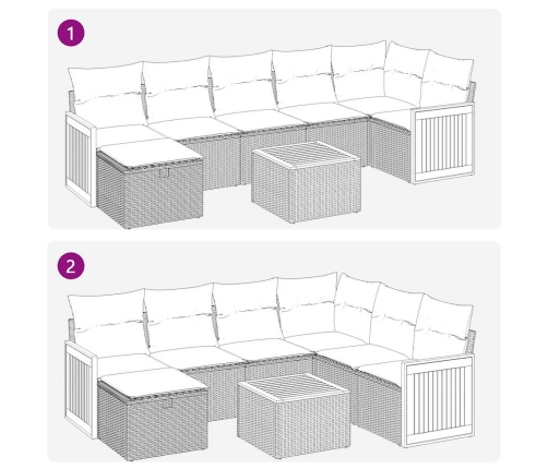 Set de sofás de jardín y cojines 8 piezas ratán sintético negro