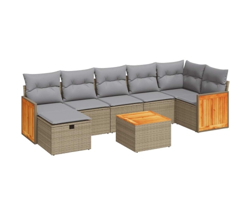 Set de sofás de jardín y cojines 8 piezas ratán sintético beige