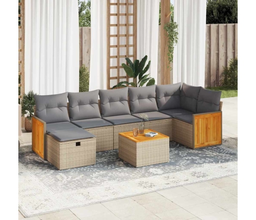 Set de sofás de jardín y cojines 8 piezas ratán sintético beige