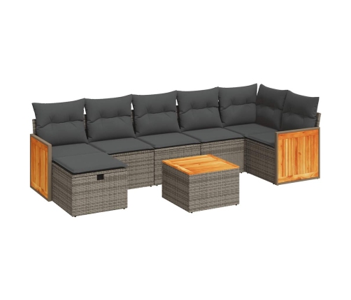 Set de sofás de jardín y cojines 8 piezas ratán sintético gris