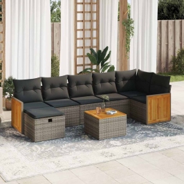 Set de sofás de jardín y cojines 8 piezas ratán sintético gris