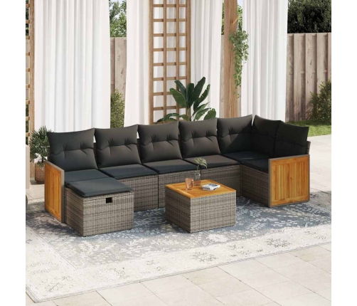 Set de sofás de jardín y cojines 8 piezas ratán sintético gris