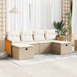 Juego de sofás jardín con cojines 6 pzas ratán sintético beige