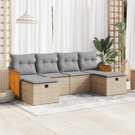 Juego de sofás jardín con cojines 6 pzas ratán sintético beige