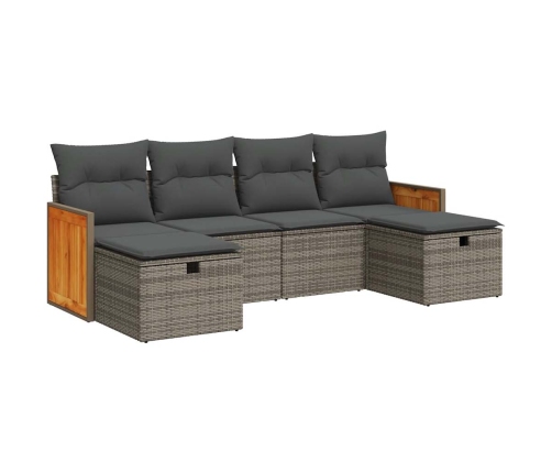 Set de muebles de jardín 6 pzas y cojines ratán sintético gris