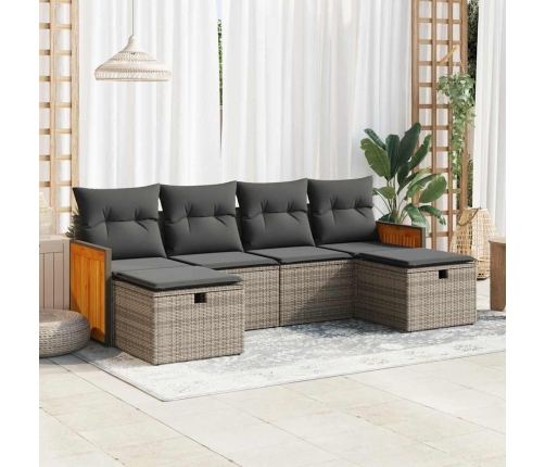 Set de muebles de jardín 6 pzas y cojines ratán sintético gris