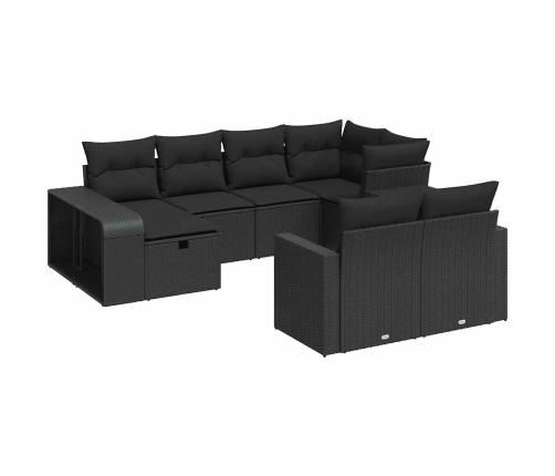 Set de sofás de jardín y cojines 10 pzas ratán sintético negro