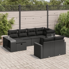 Set de sofás de jardín y cojines 10 pzas ratán sintético negro