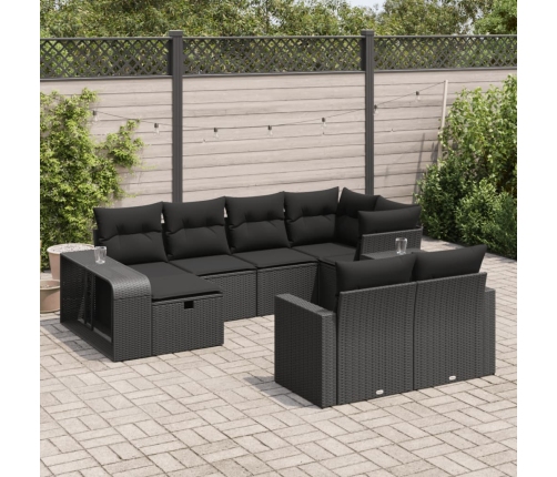Set de sofás de jardín y cojines 10 pzas ratán sintético negro