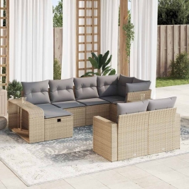 Juego de sofás jardín con cojines beige 10 pzas ratán sintético