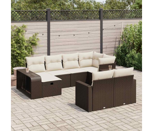 Set de sofás de jardín 10 pzas y cojines ratán sintético marrón