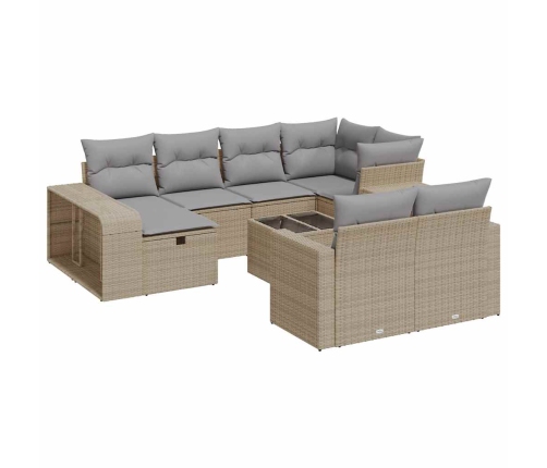 Set de sofás de jardín 11pzas con cojines ratán sintético beige
