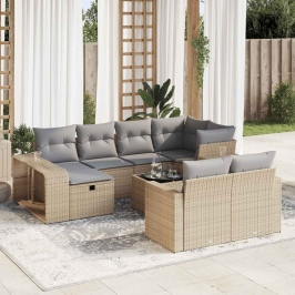 Set de sofás de jardín 11pzas con cojines ratán sintético beige