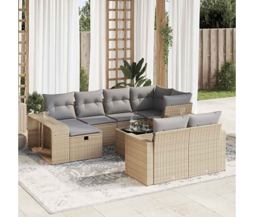 Set de sofás de jardín 11pzas con cojines ratán sintético beige