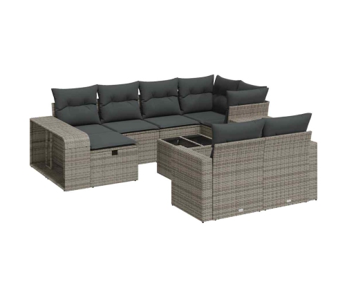 Set de sofás de jardín 11 pzas y cojines ratán sintético gris