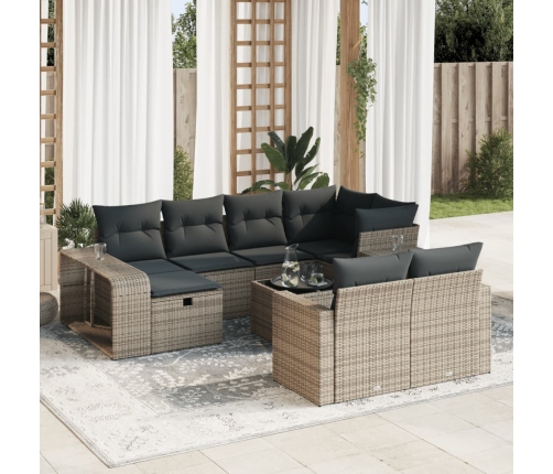 Set de sofás de jardín 11 pzas y cojines ratán sintético gris