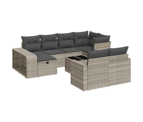 Set de sofás de jardín 11 pzas y cojines ratán sintético gris