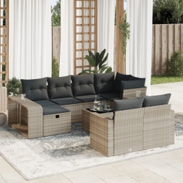 Set de sofás de jardín 11 pzas y cojines ratán sintético gris