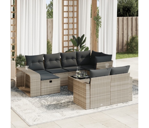 Set de sofás de jardín 11 pzas y cojines ratán sintético gris