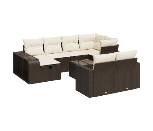 Set de sofás de jardín 11 pzas cojines ratán sintético marrón