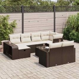 Set de sofás de jardín 11 pzas cojines ratán sintético marrón