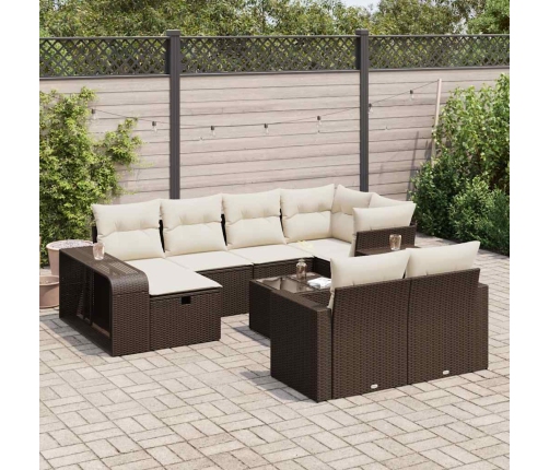 Set de sofás de jardín 11 pzas cojines ratán sintético marrón