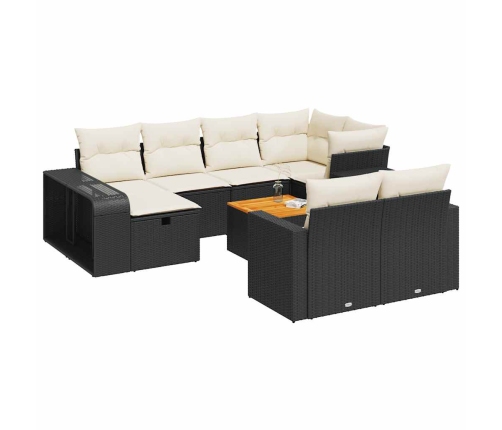 Set de sofás de jardín 11 pzas y cojines ratán sintético negro
