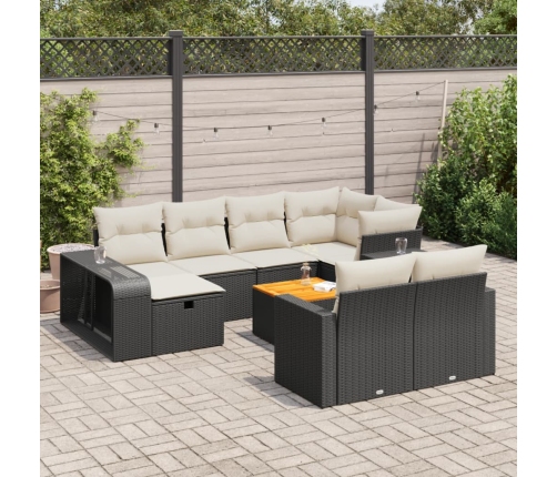 Set de sofás de jardín 11 pzas y cojines ratán sintético negro