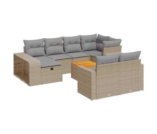 Set de sofás de jardín 11pzas con cojines ratán sintético beige