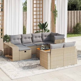 Set de sofás de jardín 11pzas con cojines ratán sintético beige
