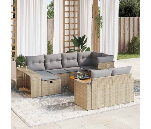 Set de sofás de jardín 11pzas con cojines ratán sintético beige