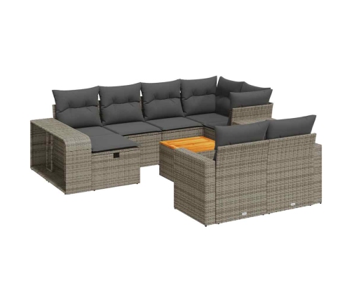 Set de sofás de jardín 11 pzas y cojines ratán sintético gris