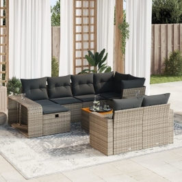Set de sofás de jardín 11 pzas y cojines ratán sintético gris