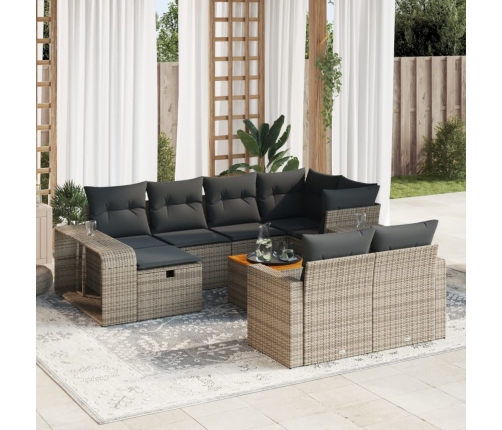 Set de sofás de jardín 11 pzas y cojines ratán sintético gris