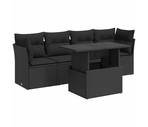 Set de muebles de jardín 5 pzas y cojines ratán sintético negro