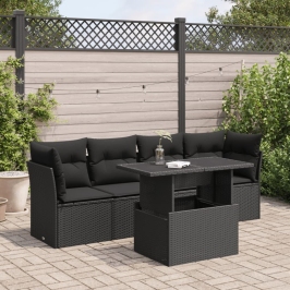Set de muebles de jardín 5 pzas y cojines ratán sintético negro