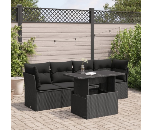 Set de muebles de jardín 5 pzas y cojines ratán sintético negro