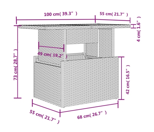 Set comedor de jardín 5 piezas y cojines ratán sintético marrón