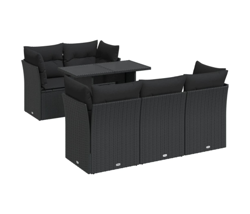 Set de sofás de jardín 6 piezas y cojines ratán sintético negro