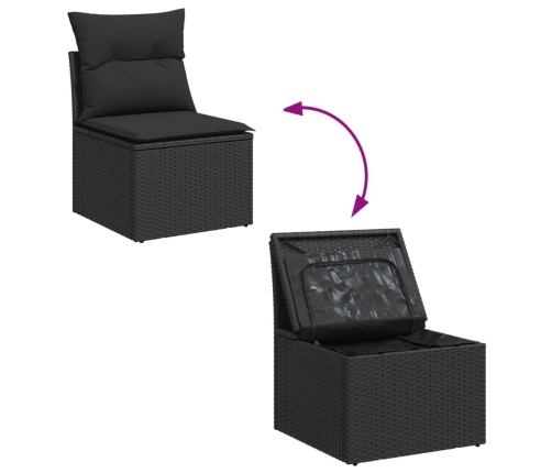 Set de sofás de jardín 6 piezas y cojines ratán sintético negro