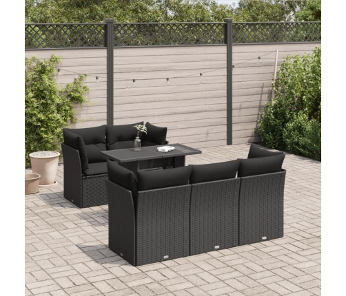 Set de sofás de jardín 6 piezas y cojines ratán sintético negro