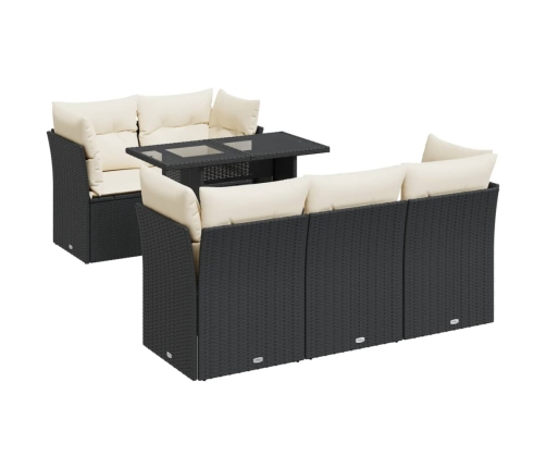 Set de sofás de jardín 6 piezas y cojines ratán sintético negro