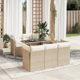 Juego de sofás jardín con cojines 6 pzas ratán sintético beige