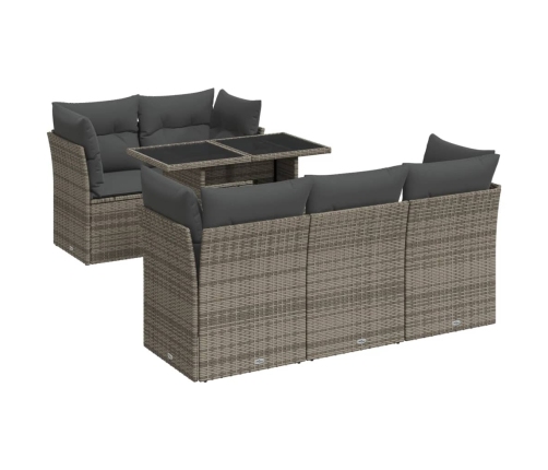 Set de muebles de jardín 6 pzas y cojines ratán sintético gris